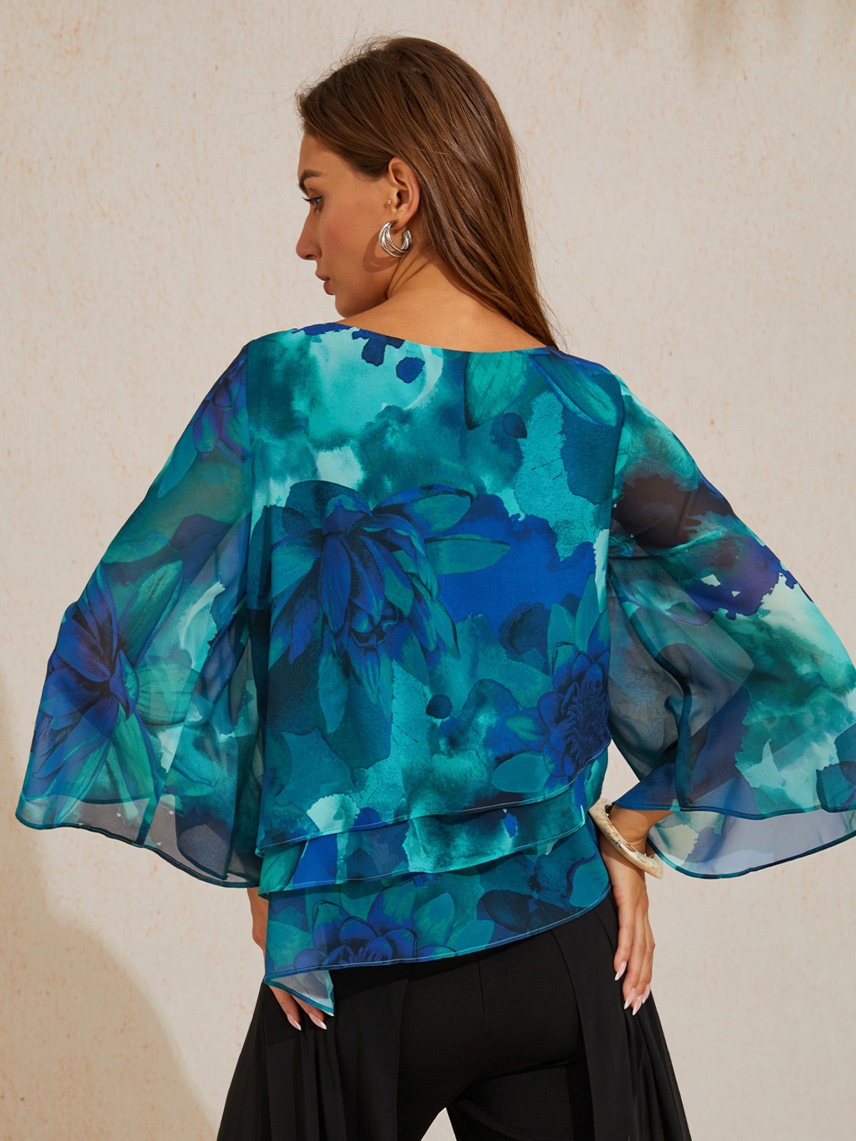 Ocean Bloom Reverie Chiffon Layered Blouse