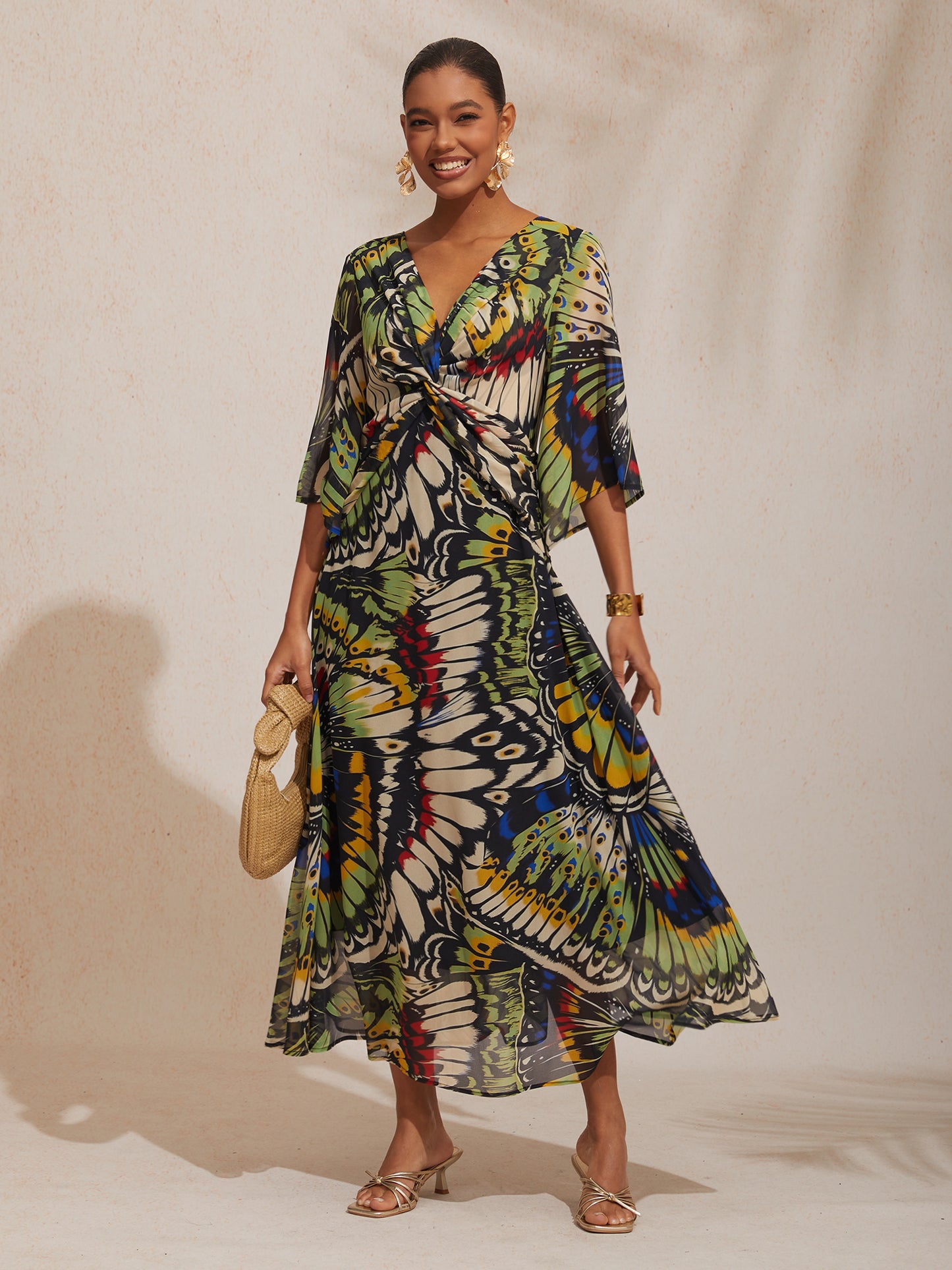 Jungle-Schmetterling Fließendes Chiffon-Maxikleid