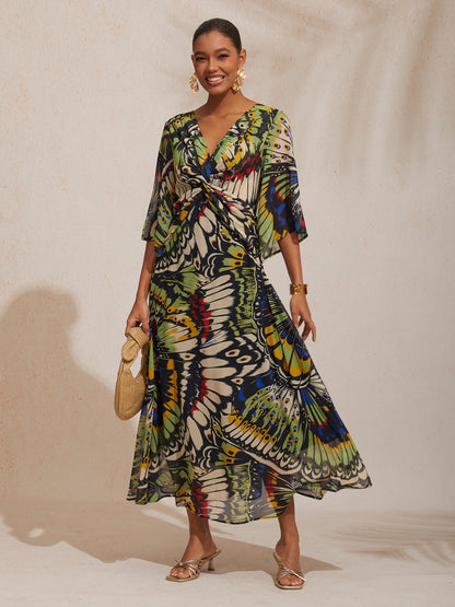 Jungle-Schmetterling Fließendes Chiffon-Maxikleid