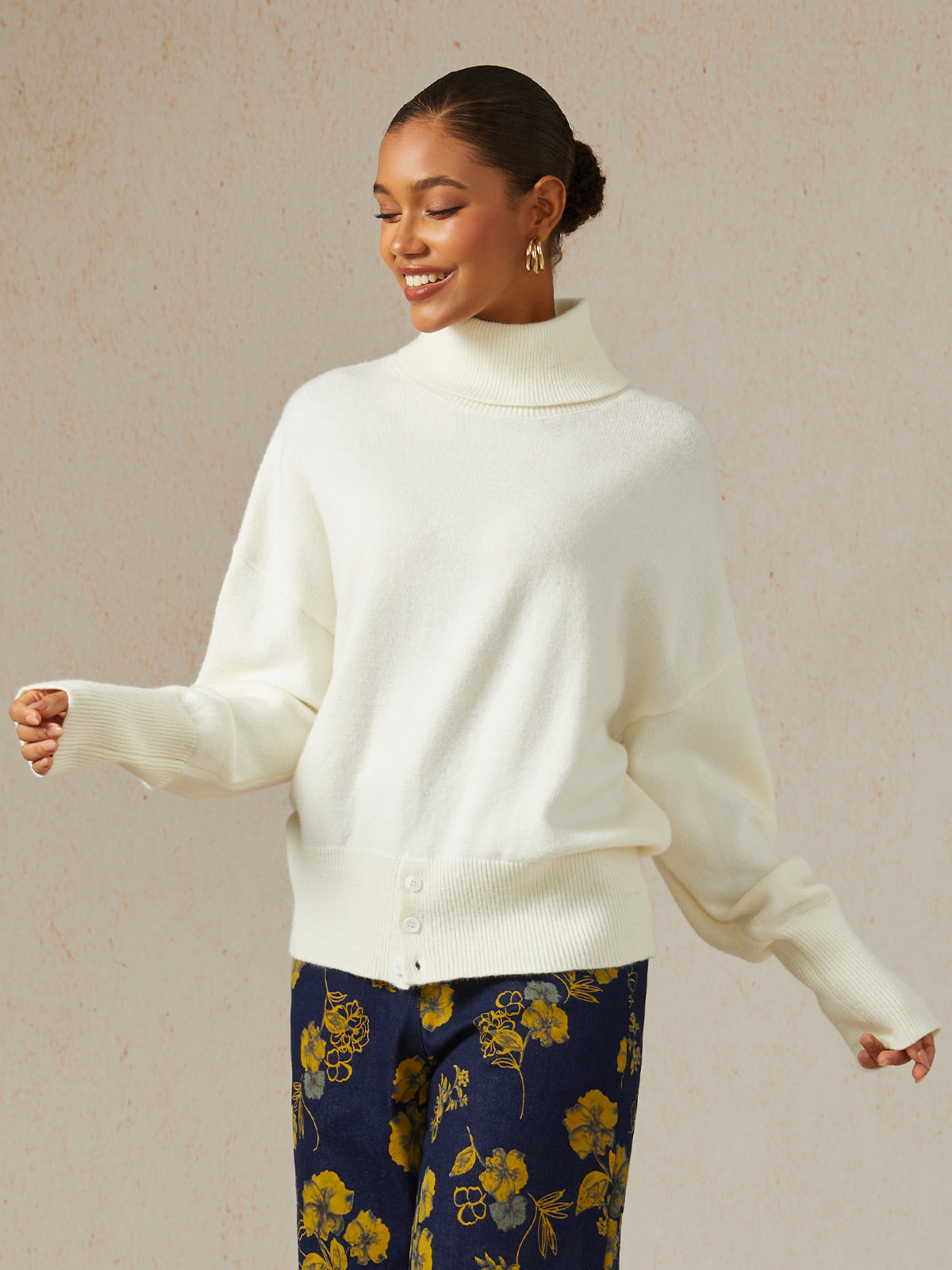 Acrylic Ribbed Knit Turtleneck Sweater Jumper