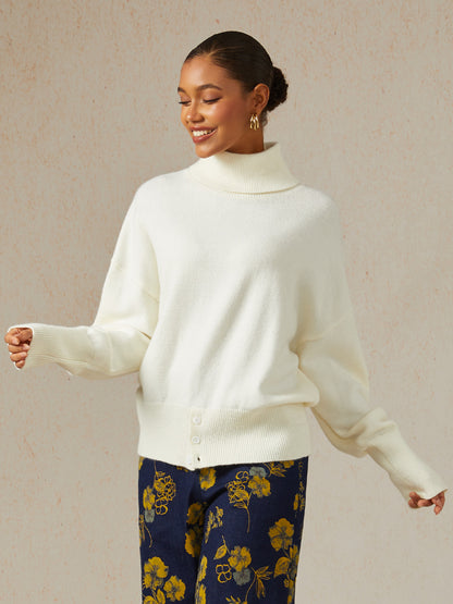 Acrylic Ribbed Knit Turtleneck Sweater Jumper