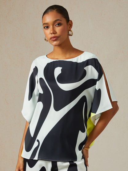 Noir Baroque Silky Satin Batwing Top