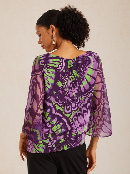 Lavender Paisley Flora Flowy Chiffon Top