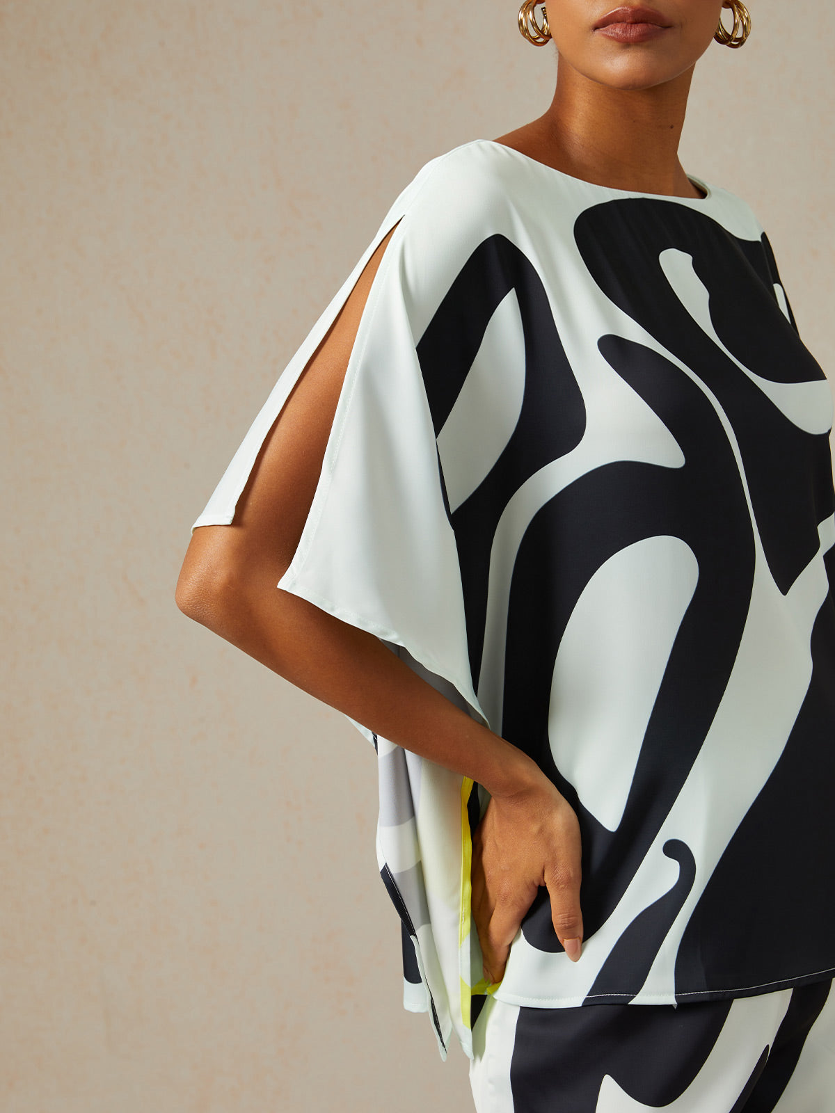 Noir Baroque Silky Satin Batwing Top