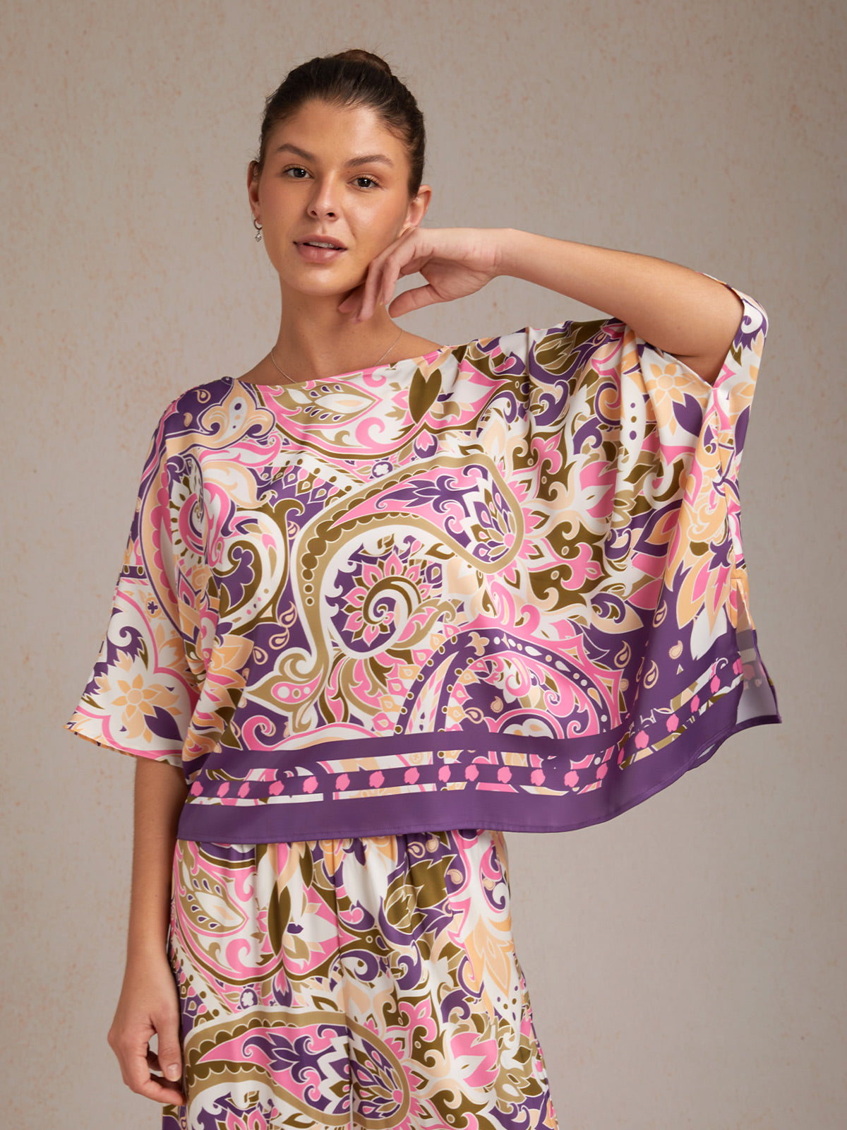 Royal Paisley Flora Silky Satin Dolman Top