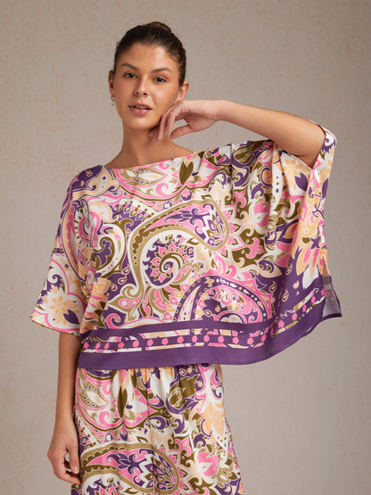 Royal Paisley Flora Silky Satin Dolman Top
