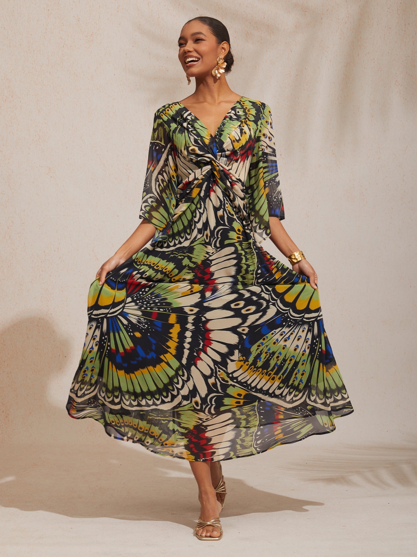 Jungle-Schmetterling Fließendes Chiffon-Maxikleid