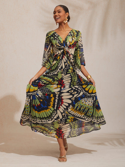Jungle-Schmetterling Fließendes Chiffon-Maxikleid