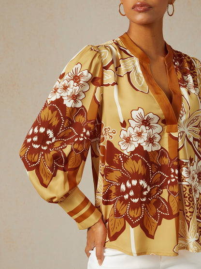 Amber Bloom Silky Satin Blouse