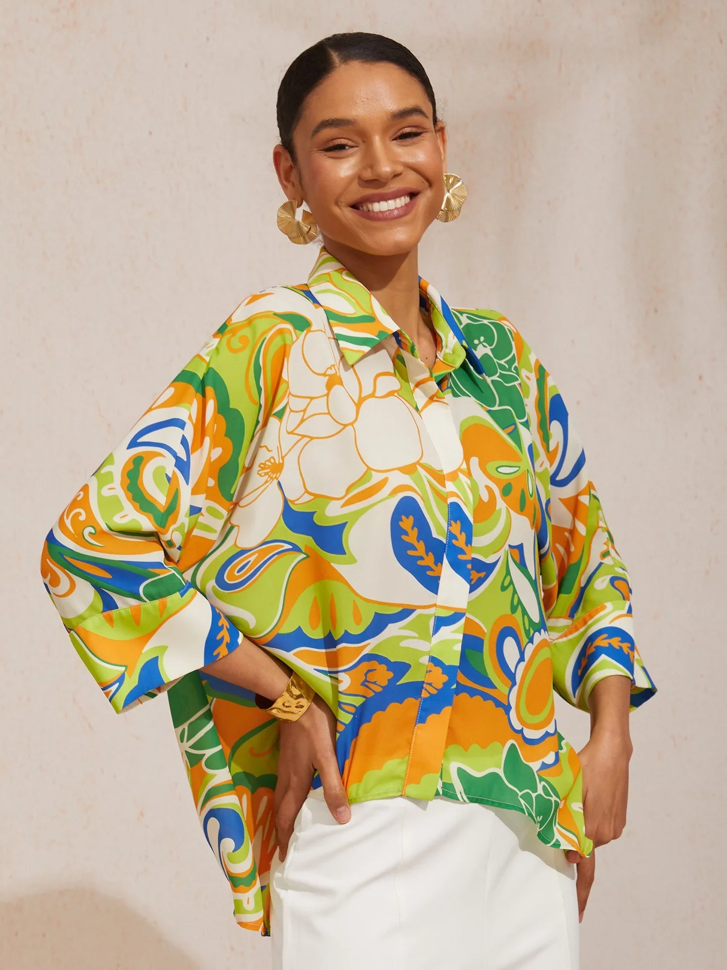 Boho Paisley Flowy Chiffon Short Shirt