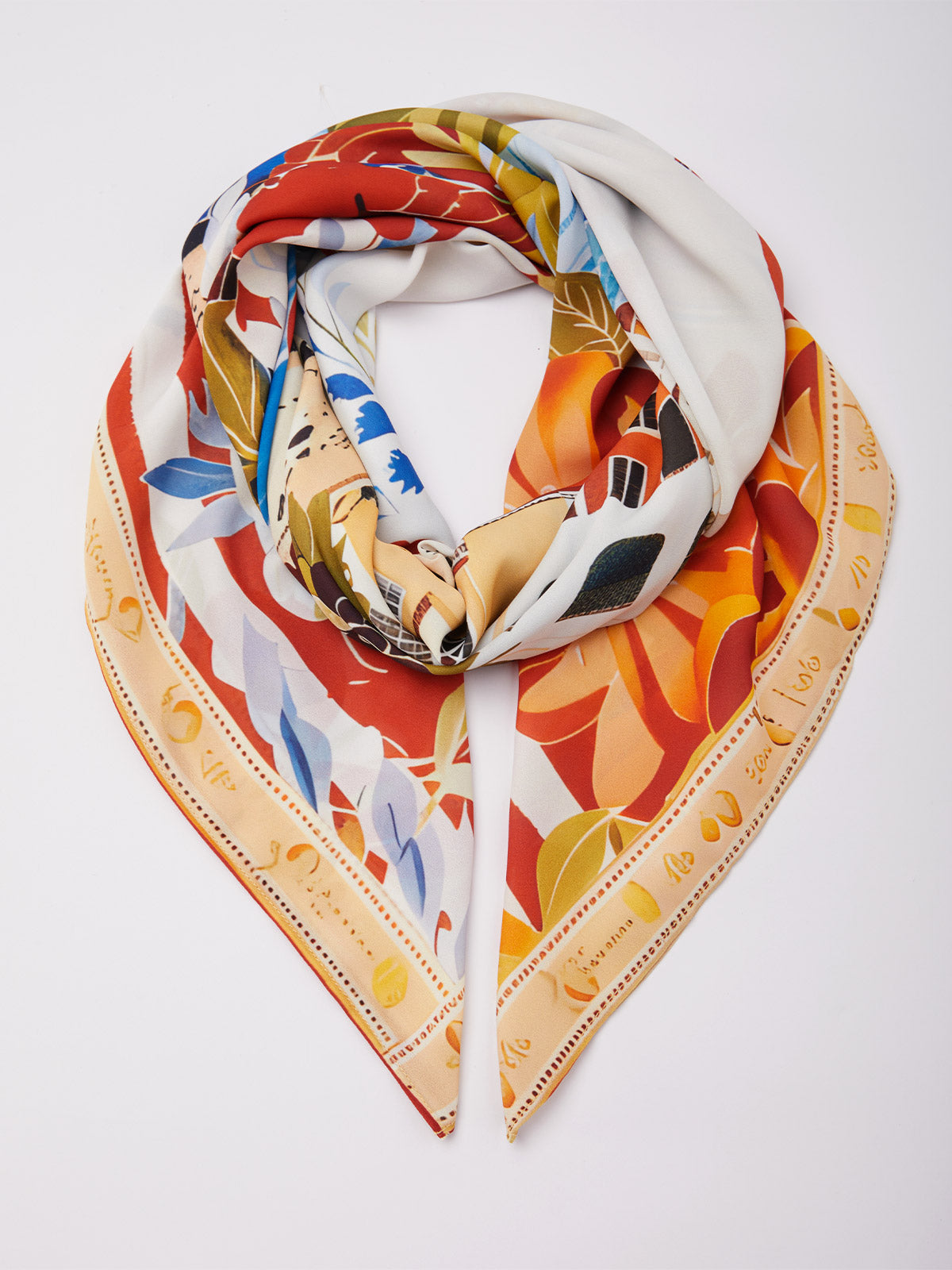 Foulard Quadrato in Chiffon Fluido Santorini Summer
