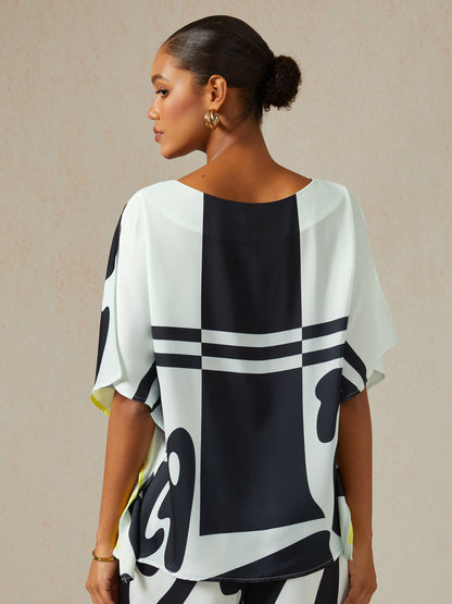 Noir Baroque Silky Satin Batwing Top
