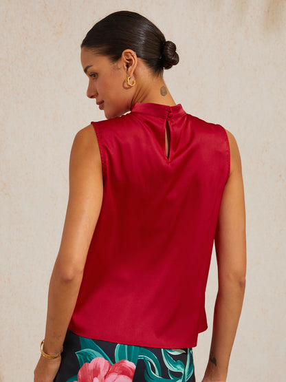 Emerald Rose Garden Silky Satin Sleeveless Top