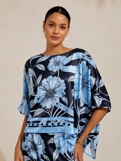 Sepia Noir Bloom Silky Satin Dolman Sleeve Top