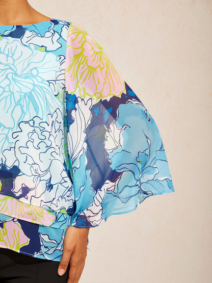 Graphic Art Mustang Chiffon Layered Blouse
