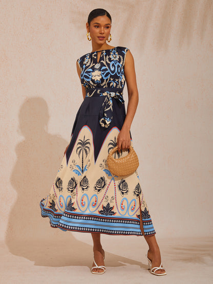 Summer Night Palm Silky Satin Maxi Dress