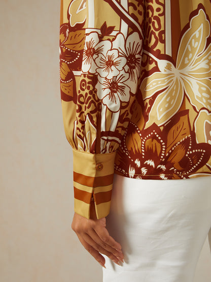 Amber Bloom Silky Satin Blouse