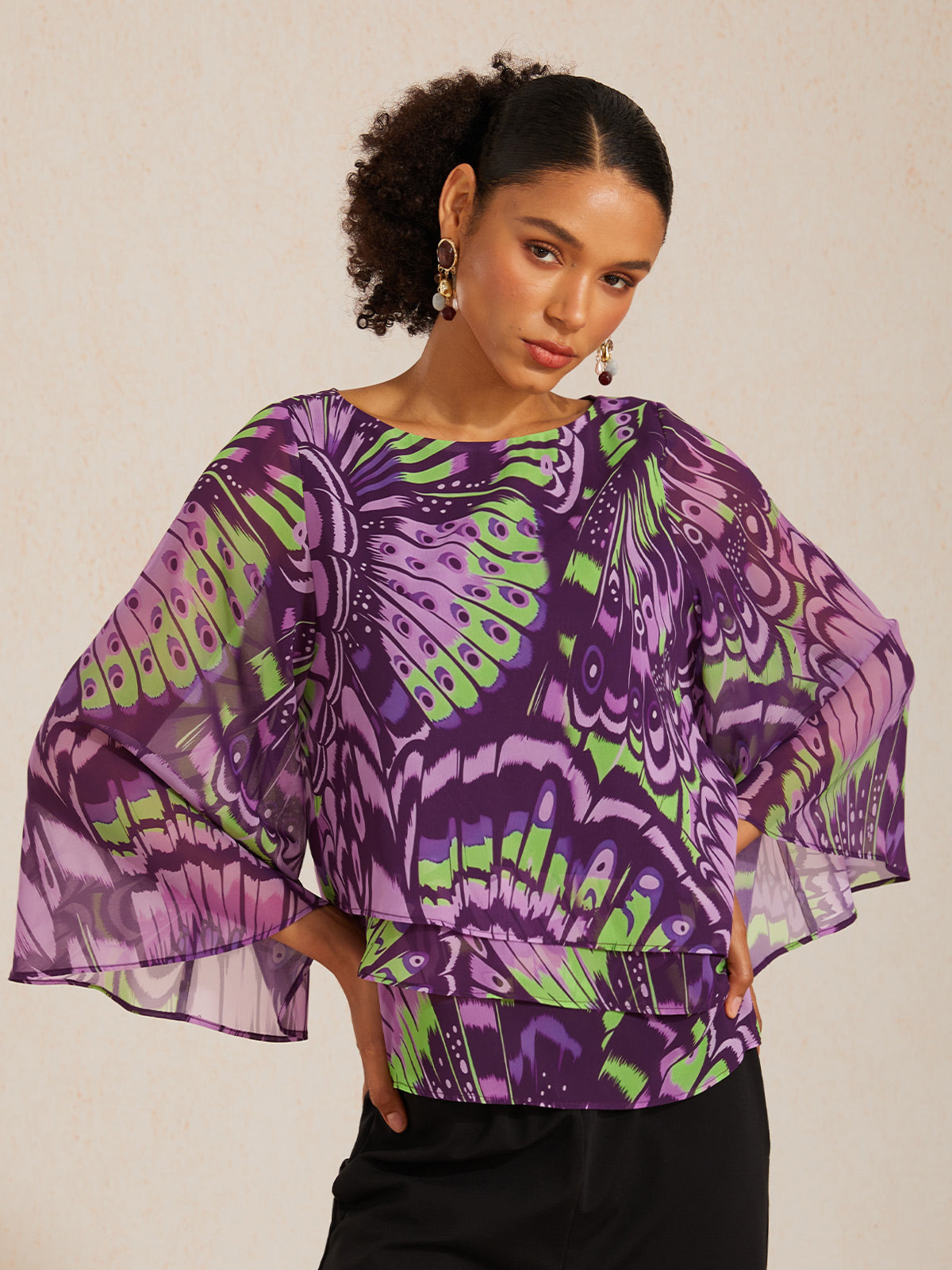 Lavender Paisley Flora Flowy Chiffon Top