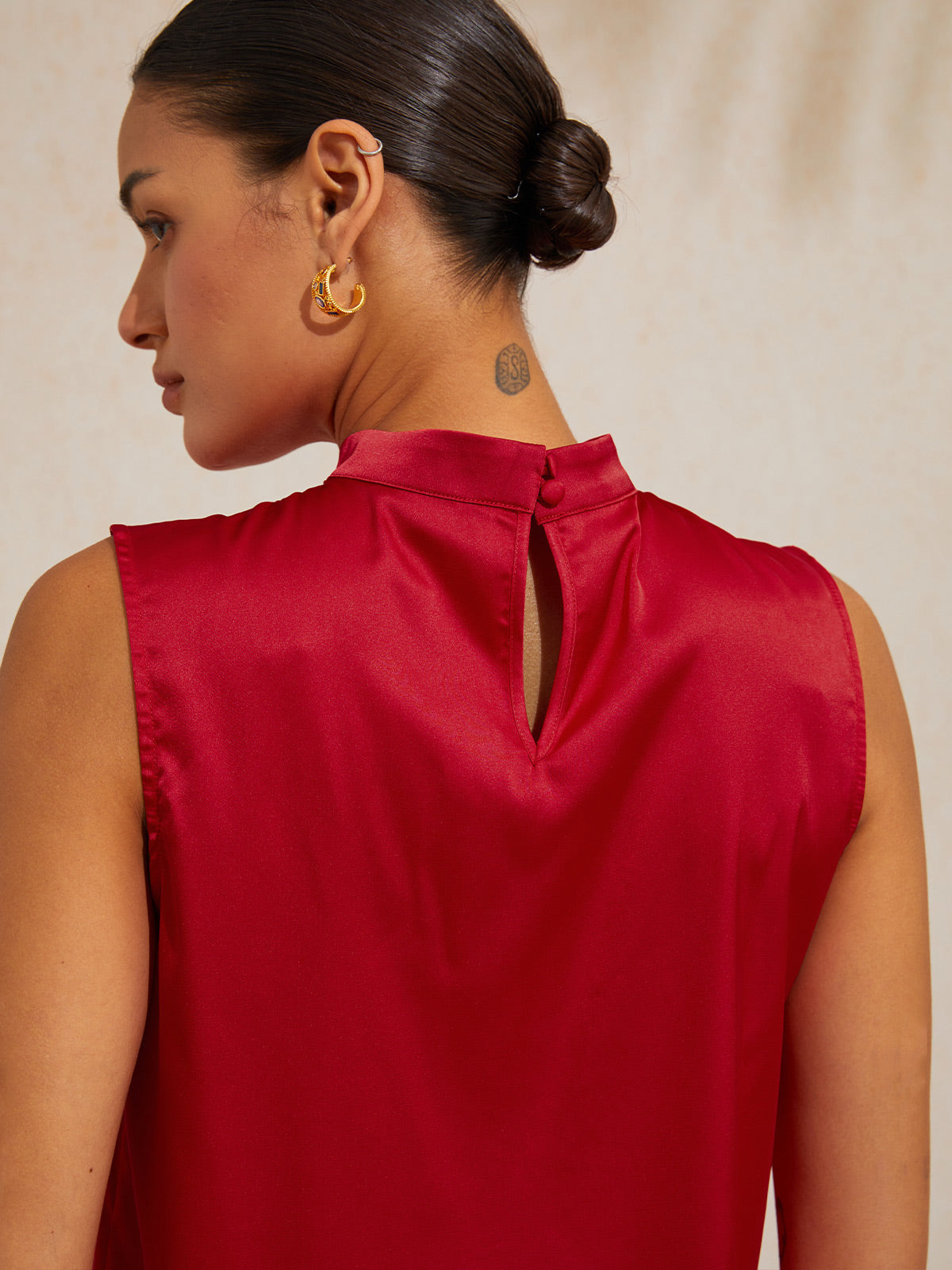 Emerald Rose Garden Silky Satin Sleeveless Top