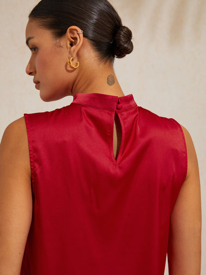 Emerald Rose Garden Silky Satin Sleeveless Top