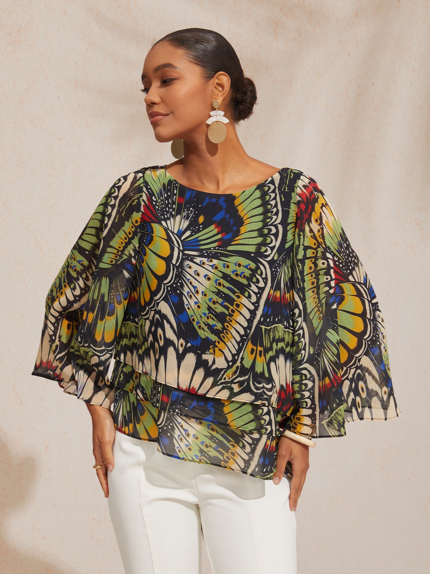 Ocean Bloom Reverie Chiffon-Lagen-Top