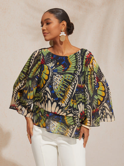 Ocean Bloom Reverie Chiffon-Lagen-Top