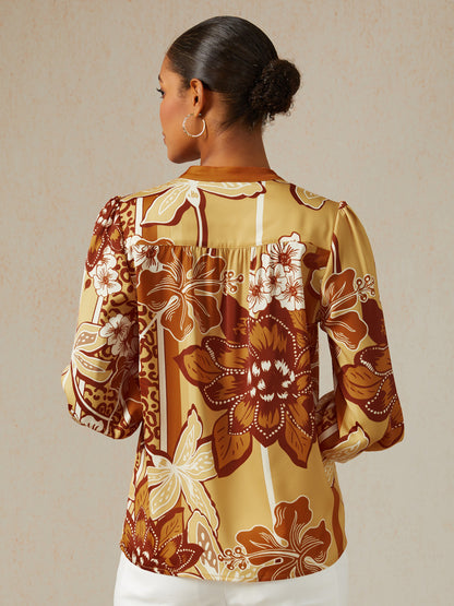 Amber Bloom Silky Satin Blouse