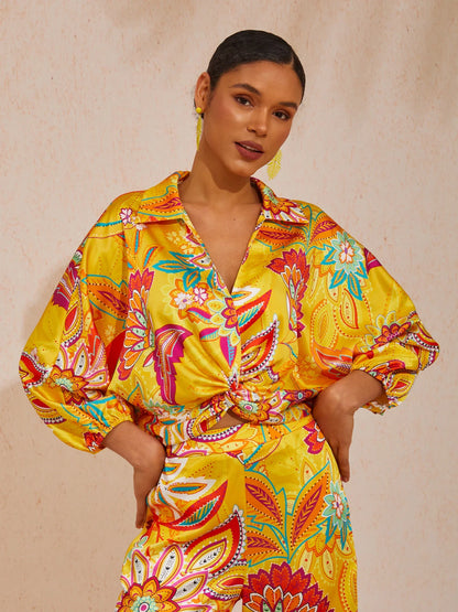 Boho Paisley Flowy Chiffon Short Blouse