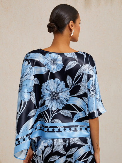 Sepia Noir Bloom Silky Satin Dolman Sleeve Top