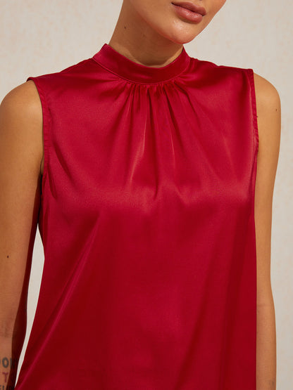 Emerald Rose Garden Silky Satin Sleeveless Top