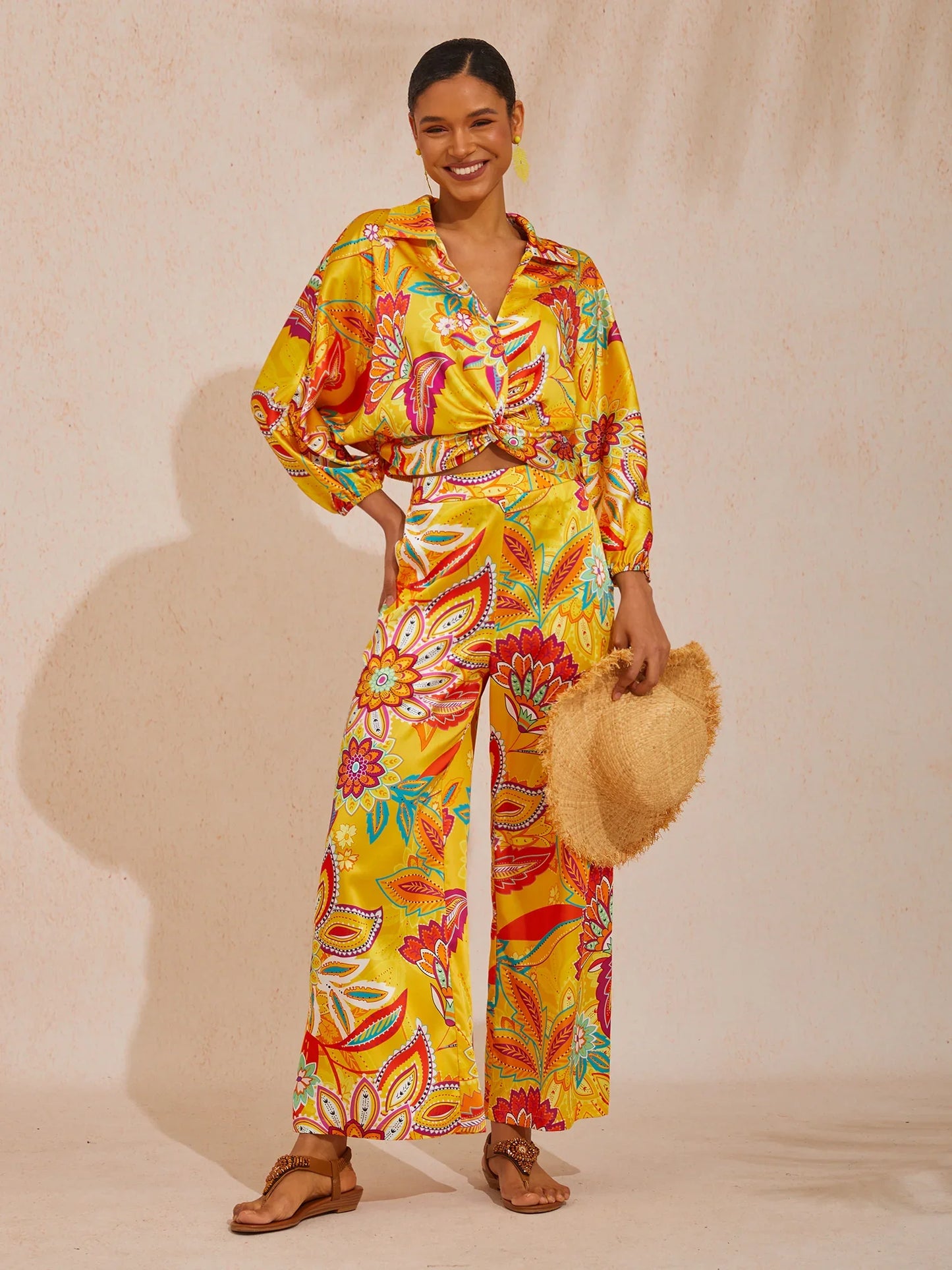 Boho Paisley Flowy Chiffon Short Blouse