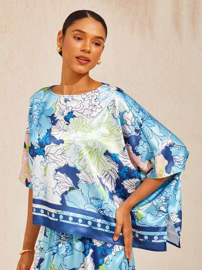 Pastel Wash Peony  Silky Satin Batwing Top