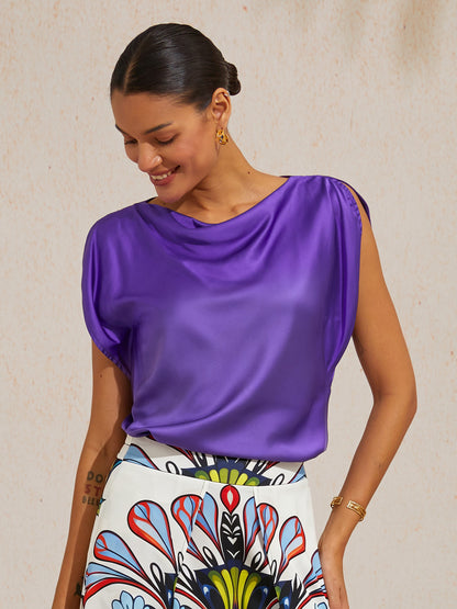 Peacock Purple Silky Satin Sleeveless Top