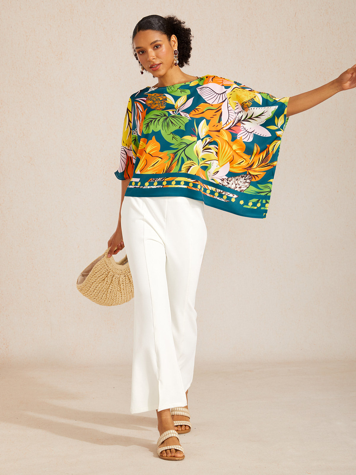 Wild Hibiscus Dream Silky Satin Dolman Sleeve Top