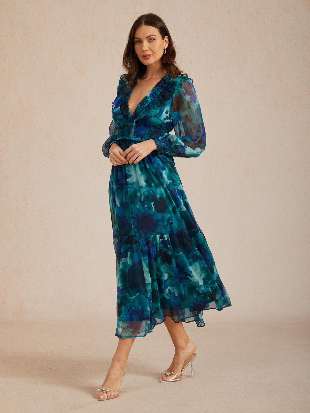 Ocean Bloom Reverie Flowy Chiffon Maxi Dress