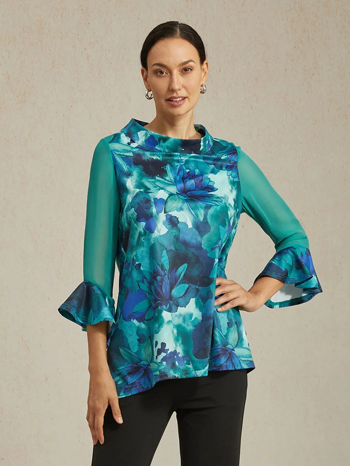 Tie-Dye Floral Stretch Knit Top