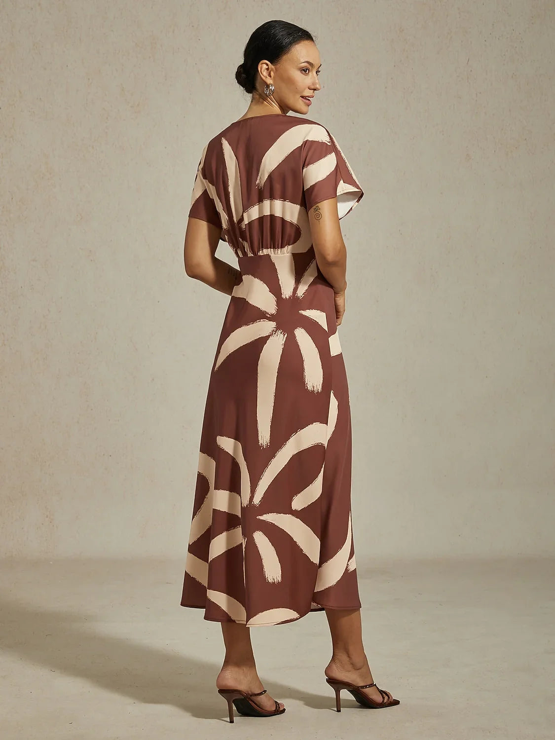 Abstract Floral Print Satin Maxi Dress