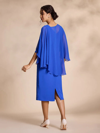 Chiffon Round Sleeve Two-Piece Midi Dress