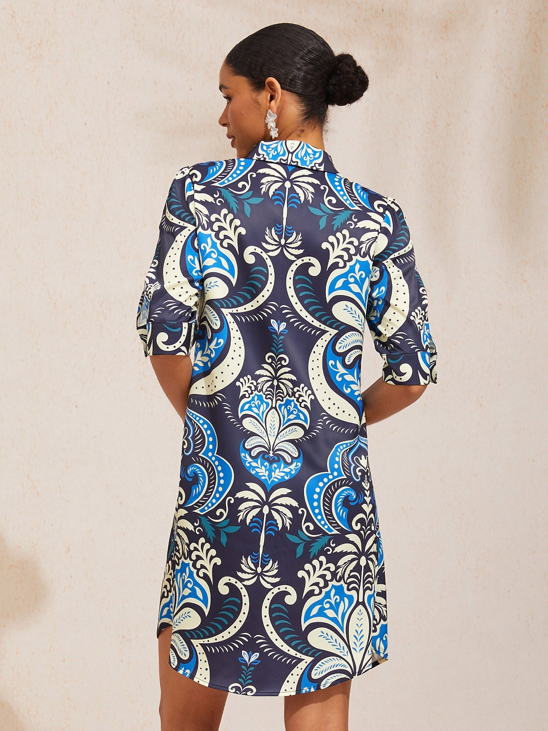 Vintage Leopard Jewelry Silky Satin Straight Shirt Dress