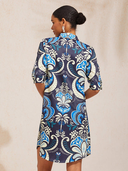 Vintage Leopard Jewelry Silky Satin Straight Shirt Dress