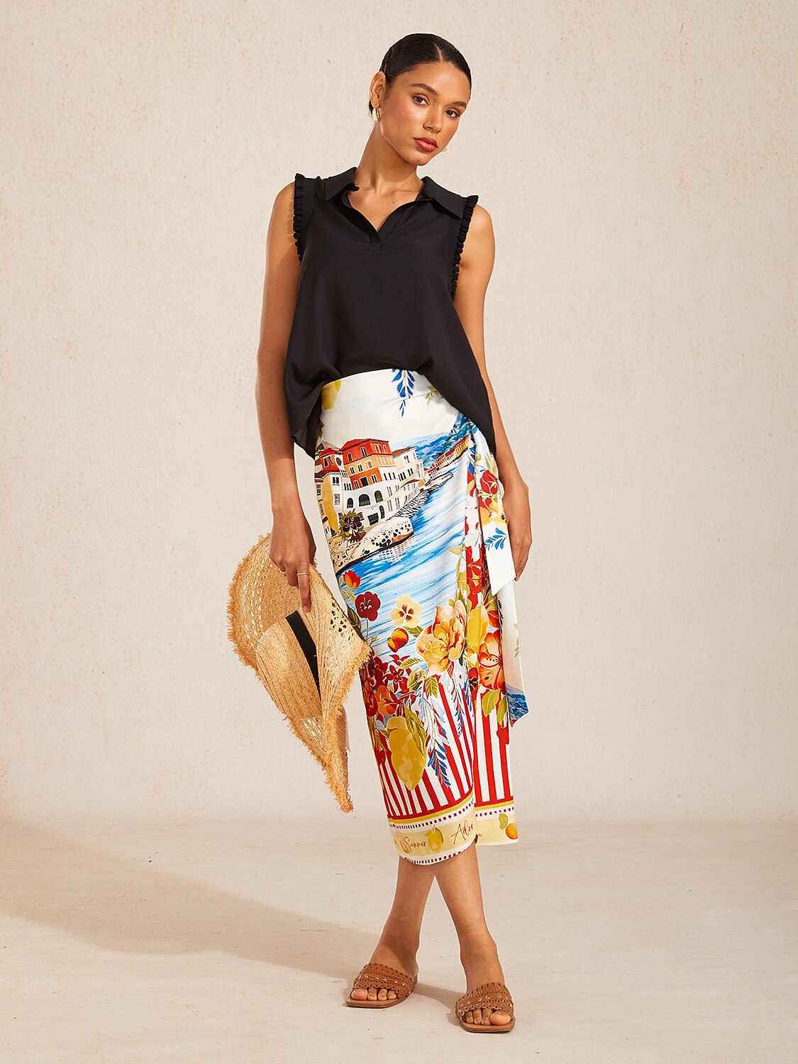 Santorini Summer Satin Tie Waist Skirt