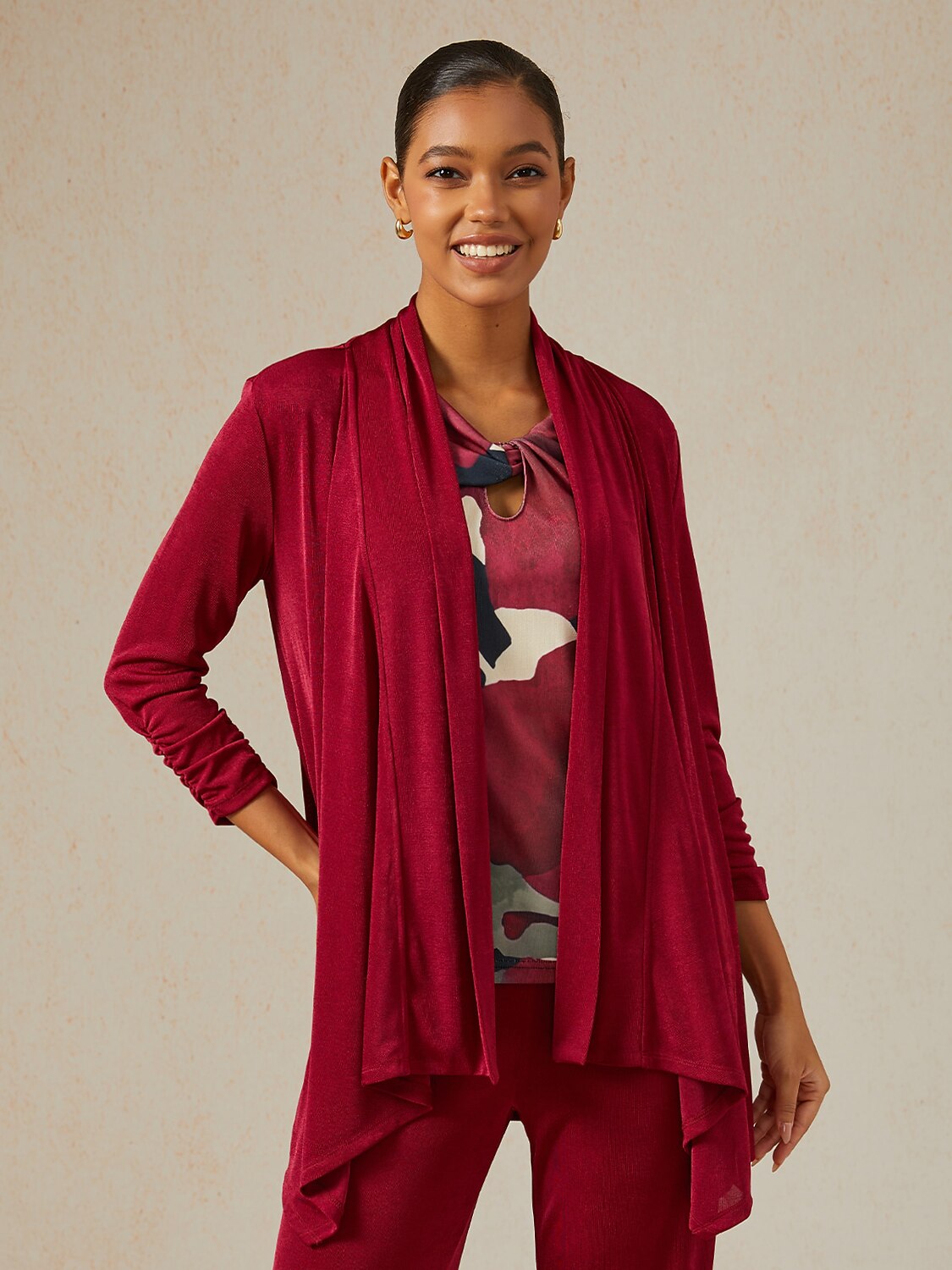 Berry Canvas Acetate Look Stretch Knit Tee