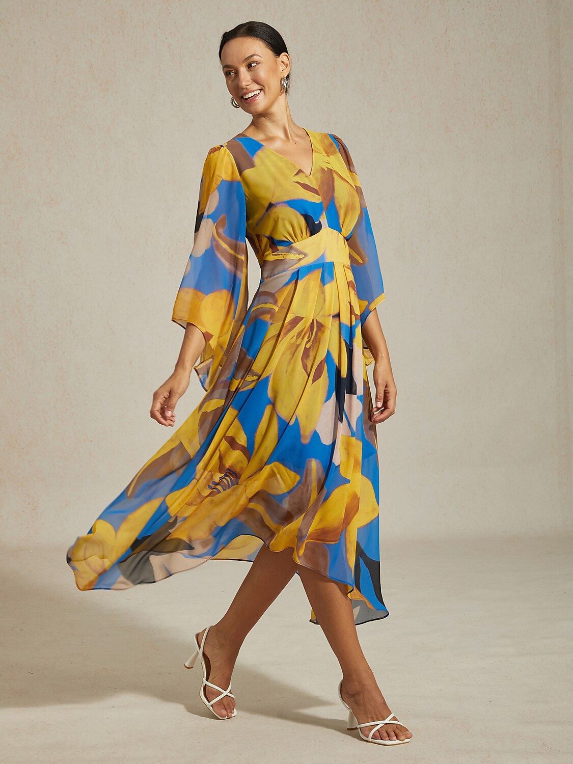 Abstract Floral Print Chiffon Maxi Dress