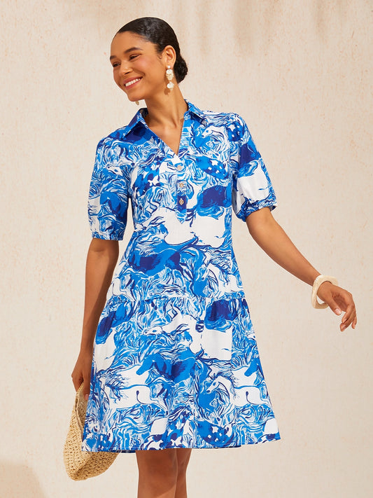 Graphic Art Mustang Linen Look Midi Dress