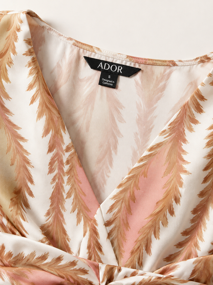 ADOR brand label detail on Elegant Satin Floral Print Maxi Dress