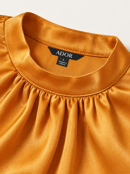 ADOR brand label detail on Satin Shimmery High Neck Sleeveless Top