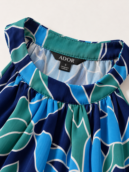 ADOR brand label detail on Chiffon Floral Print Halter Neck Ruffle Maxi Dress
