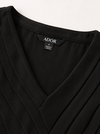ADOR brand label detail on Paneled Design Faux Flowy Sheer Stretch Fabric Jumpsuit