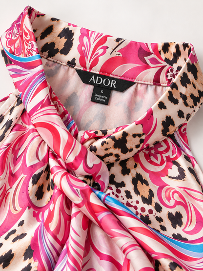 ADOR brand label detail on Blush&Beast Silky Satin Pink Paisley Sleeveless Top