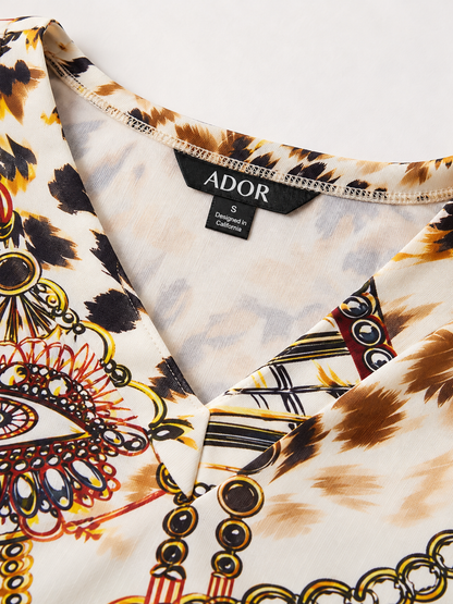 ADOR brand label detail on Vintage Leopard Jewelry High-Stretch Maxi Dress